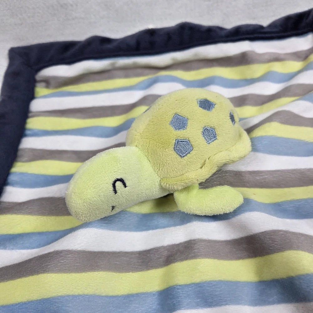 Carters Striped Turtle Baby Lovey Security Blanket Green Blue Gray